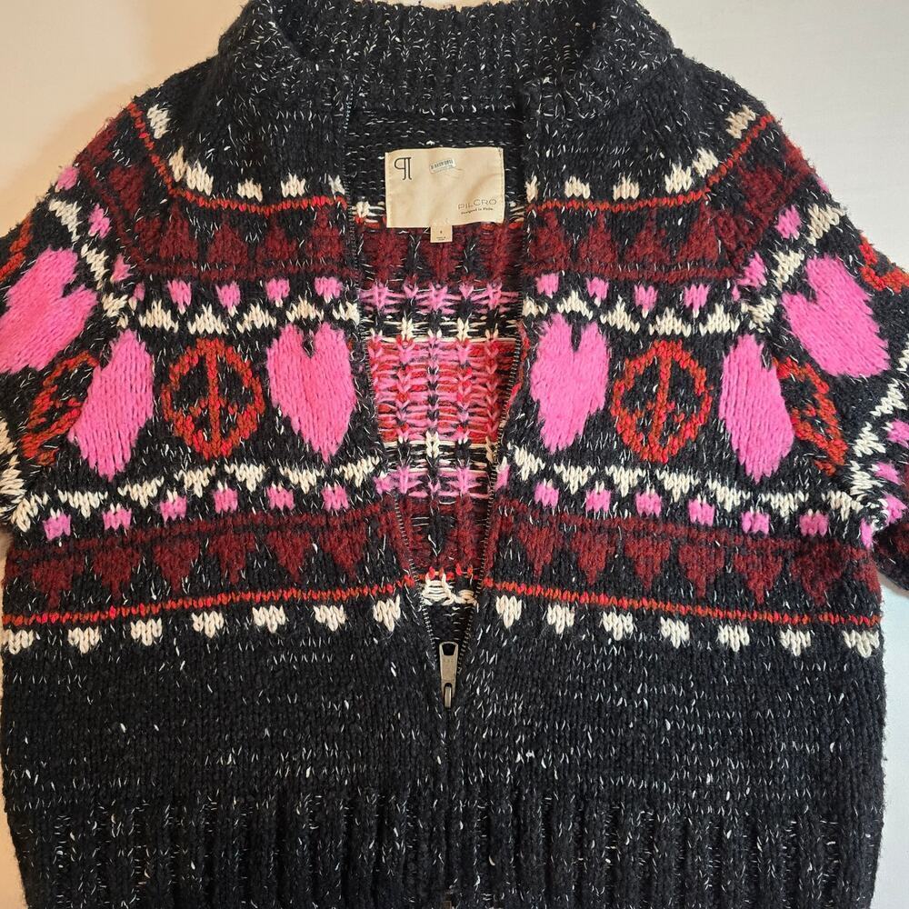 Pilcro by Anthropologie Peace Love Icon Hearts Zip Up Sweater. Size S. Ret. $168 - Picture 6 of 12